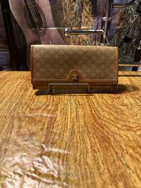 Celine Beige Macadam Coated Canvas and Leather Wallet